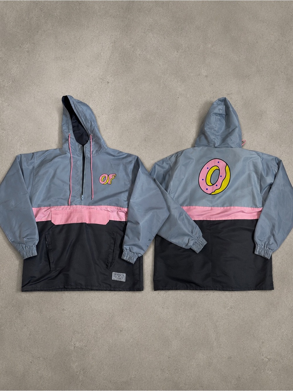 Odd Future Colorblock Hooded Windbreaker Jacket - Gray/Pink/Black